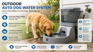 Auto dog water system installed outdoors to provide clean drinking water in the backyard.