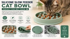 A silicone slow feeder cat bowl wet food option that is durable, safe, and easy to clean.