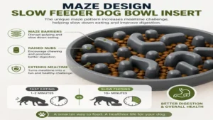 Close-up of the maze pattern on a slow feeder dog bowl insert designed to extend feeding time.