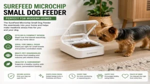 surefeed microchip small dog feeder used in a modern home for stress-free feeding routines.