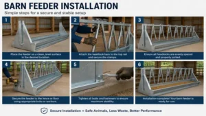 Barn feeder installation showing secure mounting inside an agricultural barn.