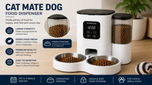 cat mate dog food dispenser filled with dry pet food for daily feeding