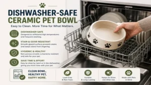 Ceramic pet bowl that is dishwasher safe for easy cleaning and hygienic daily use