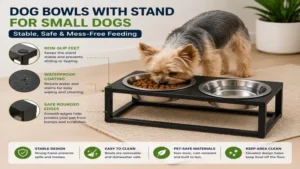 Dog bowls with stand for small dogs featuring a non-slip base to reduce spills during mealtime