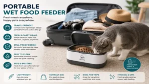 portable wet food feeder for convenient feeding at home, outdoors, or while traveling.