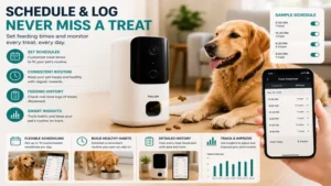 Remote treat dispenser app for scheduling treats and tracking activity using a remote treat dispenser