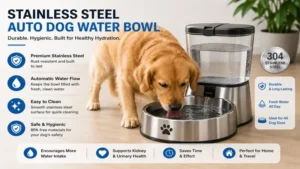 Auto dog water stainless steel bowl designed for durability, hygiene, and easy cleaning.
