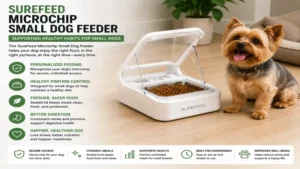 surefeed microchip small dog system supporting healthy feeding habits for small breed dogs.