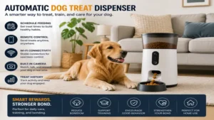 automatic dog treat dispenser placed in a modern living room for interactive pet care