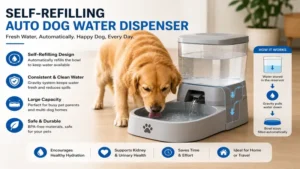 Auto dog water self-refilling dispenser automatically keeps the bowl full for healthy hydration.