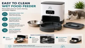 easy to clean wet food feeder with removable parts for quick cleaning and better hygiene.