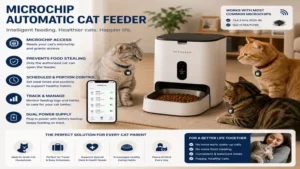 Microchip automatic cat feeder supporting healthy eating habits with controlled meal access