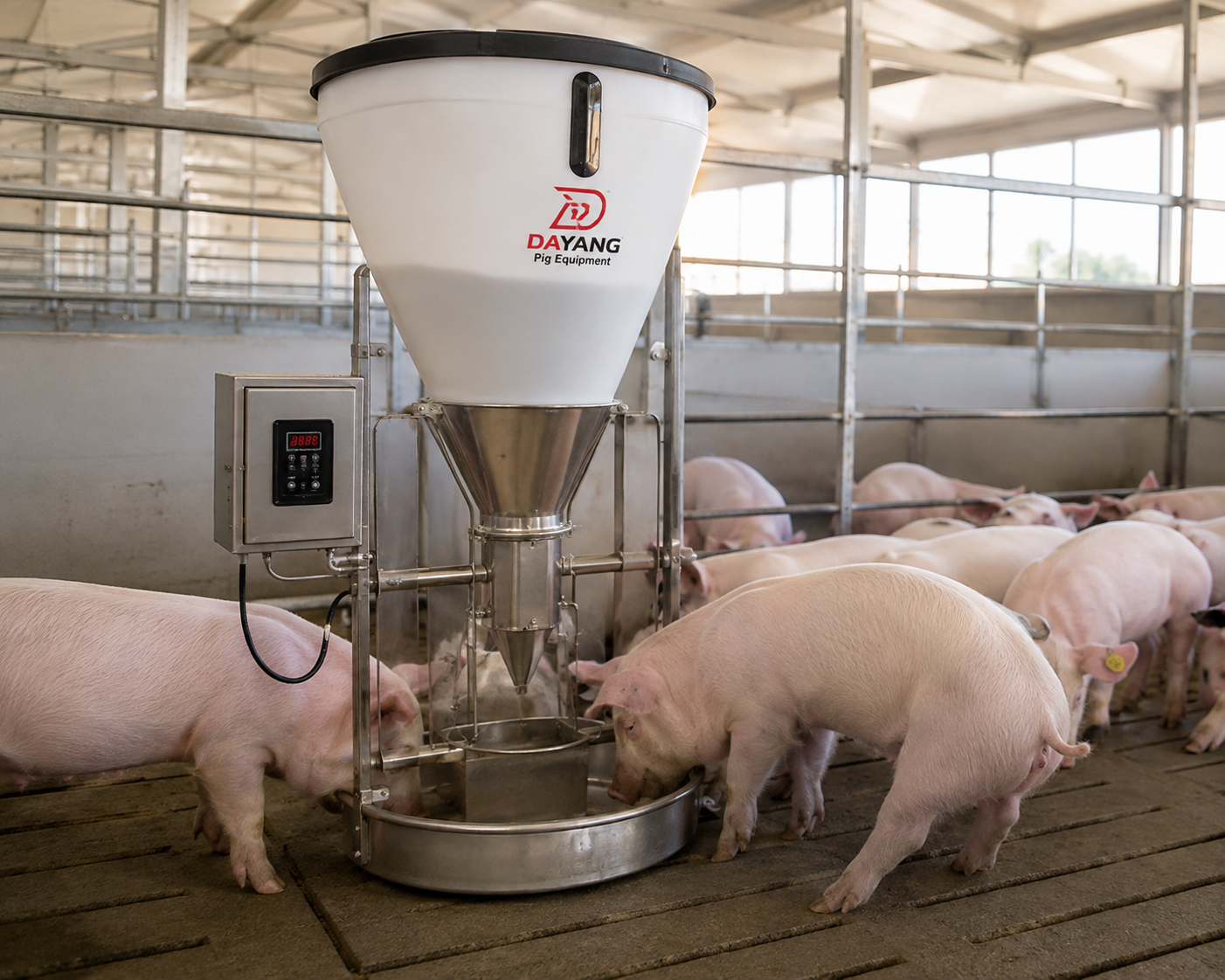 auto feeder for pigs in a modern pig farm feeding multiple pigs