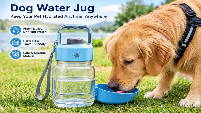 Dog water jug for keeping pets hydrated during outdoor adventures and everyday travel