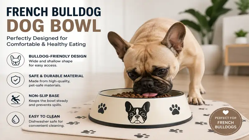 Stylish french bulldog dog bowl designed for comfortable feeding with a sturdy, non-slip base.