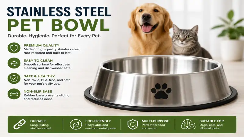stainless steel pet bowl for dogs and cats with a durable, easy-to-clean design