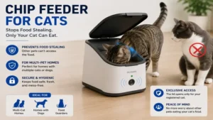 chip feeder for cats preventing food stealing in multi-pet homes with secure access