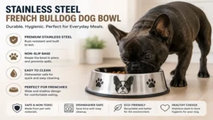 Durable stainless steel french bulldog dog bowl with a non-slip base for daily meals.