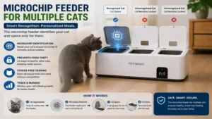 microchip feeder for multiple cats using microchip identification for personalized feeding
