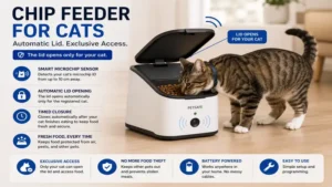 chip feeder for cats with an automatic lid that opens only for the registered cat