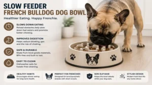 Slow feeder french bulldog dog bowl designed to encourage healthier eating and reduce fast gulping.