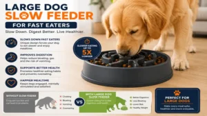 Large dog slow feeder designed to help fast eaters slow down during mealtime