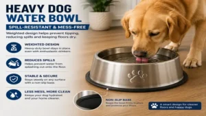 heavy dog water bowl with a weighted spill-resistant design to reduce messes