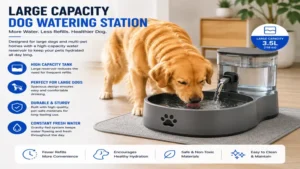 Dog watering station designed for large dogs with a high-capacity water reservoir