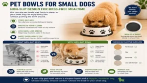 Pet bowls for small dogs with non-slip bases to keep bowls stable during mealtime