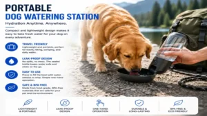 Dog watering station that is portable and convenient for travel, camping, and outdoor activities