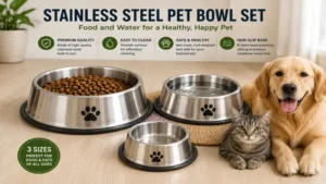 Set of stainless steel pet bowl options for food and water feeding