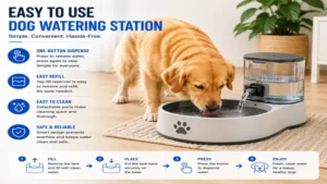Dog watering station with a built-in water filter to provide cleaner drinking water for pets