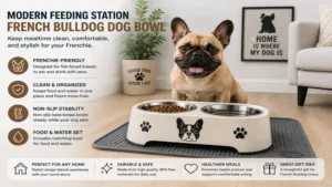 Modern feeding station featuring a french bulldog dog bowl for a clean and organized feeding area.