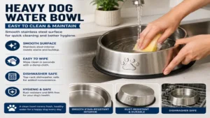 heavy dog water bowl with a smooth stainless steel surface that is easy to clean and maintain