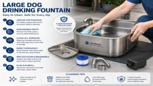 large dog drinking fountain being cleaned for safe and hygienic pet hydration