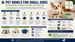 Pet bowls for small dogs buying guide covering size, material, design, stability, cleaning, and durability