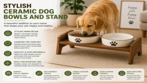 Stylish ceramic dog bowls and stand complementing modern home décor while keeping pets comfortable
